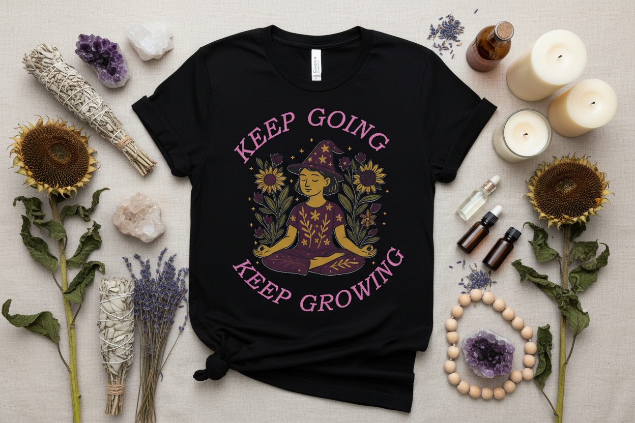 Decorative flat lay with crystals and natural elements