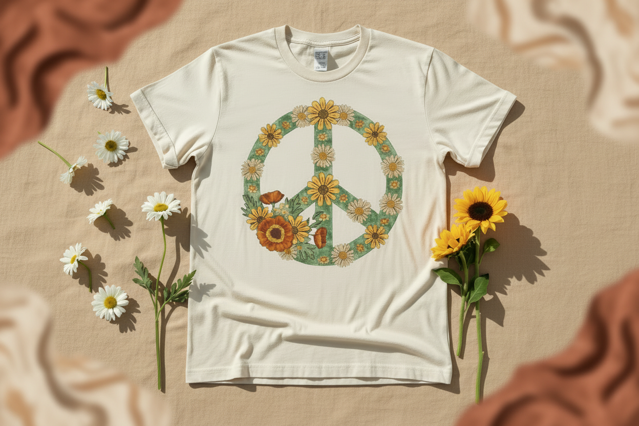 Floral Peace Tee - Boho Warm Background