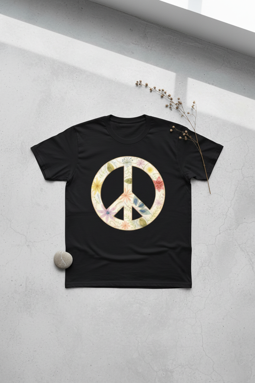 Pastel Peace Tee Black - Lay Flat