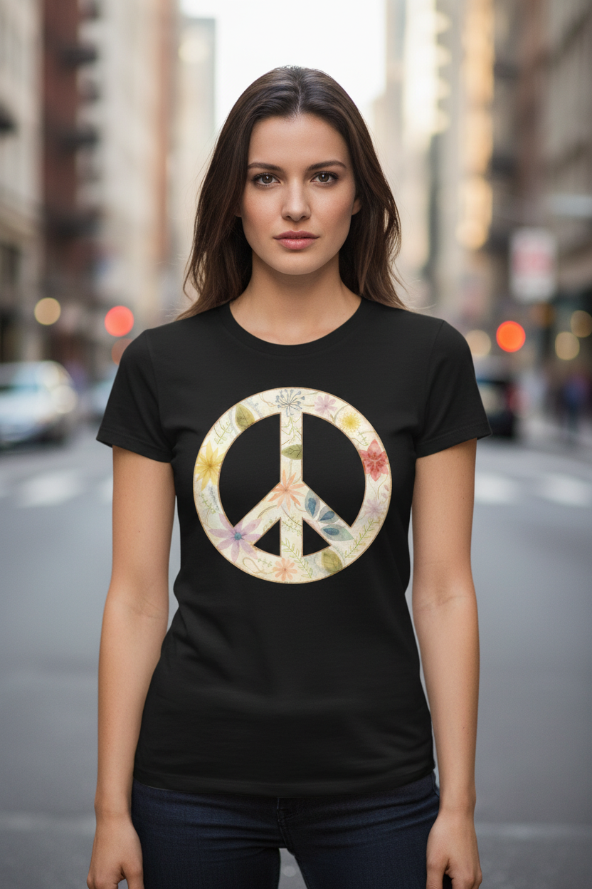 Pastel Peace Tee Black - Standing