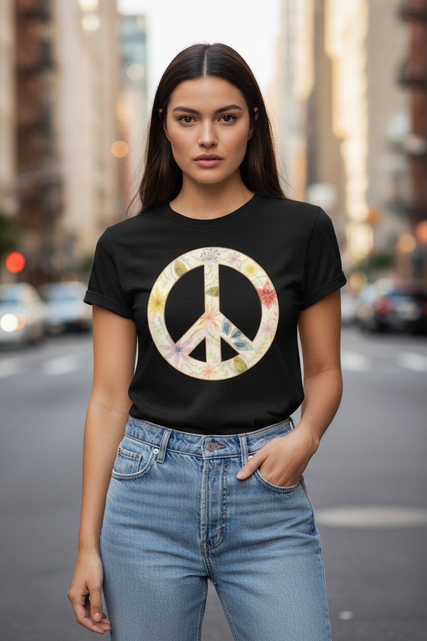 Pastel Peace Tee Black - Tucked