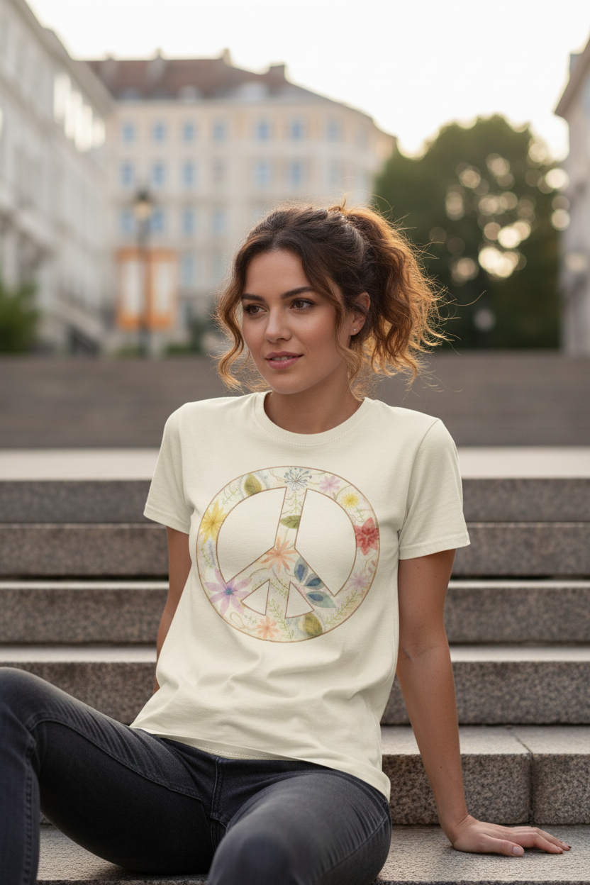 Pastel Peace Tee - Sitting