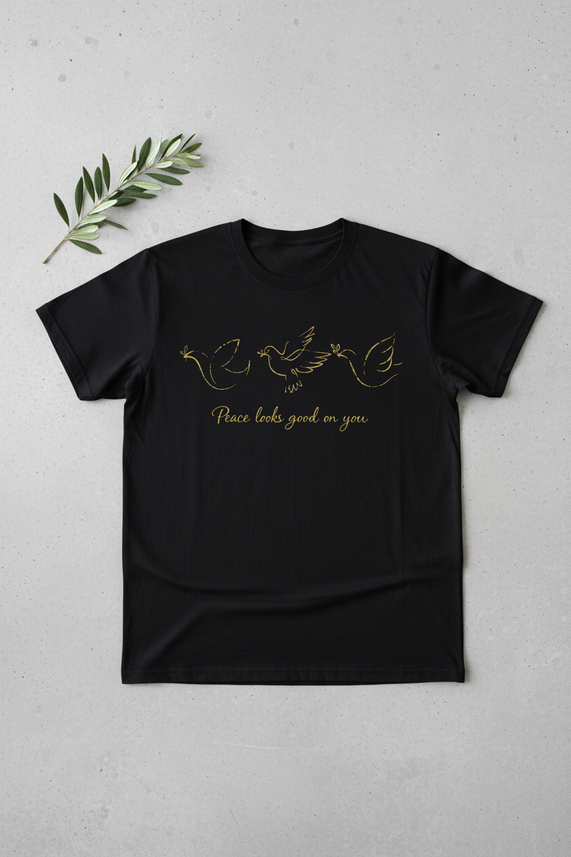 Peace Gold Doves Black - Lay Flat