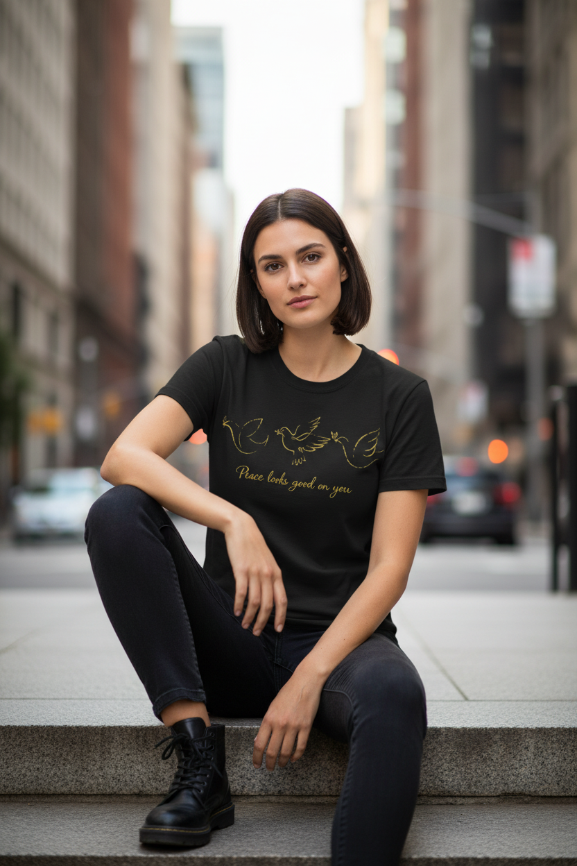 Peace Gold Doves Black - Sitting