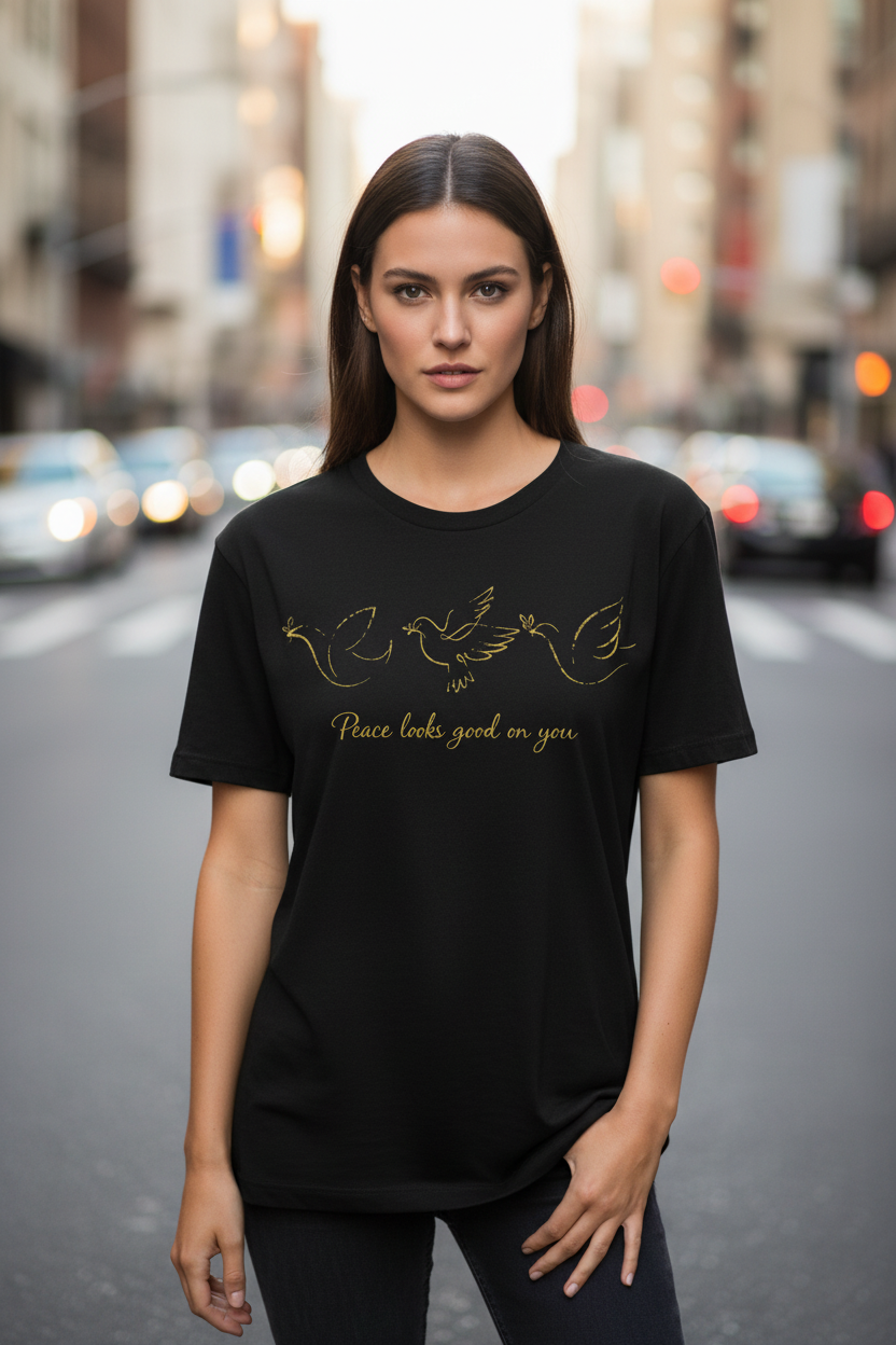 Peace Gold Doves Black - Standing