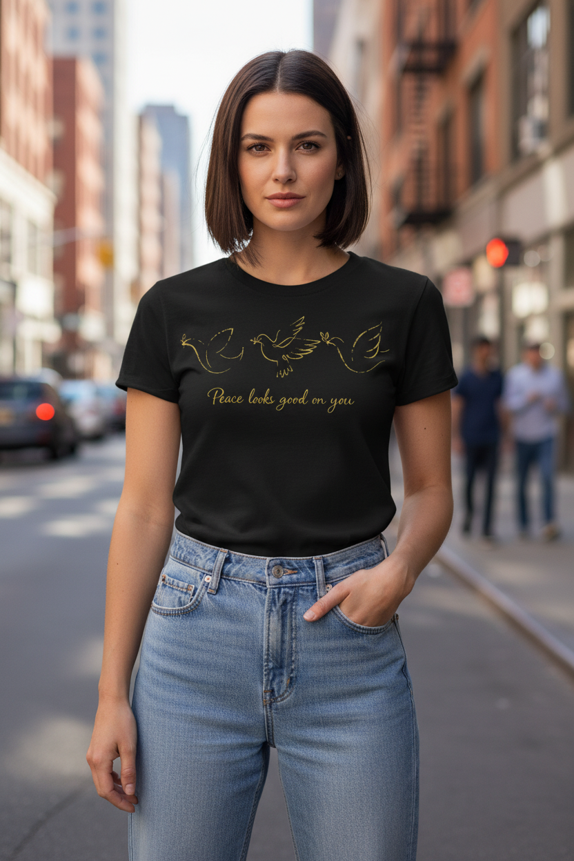 Peace Gold Doves Black - Tucked
