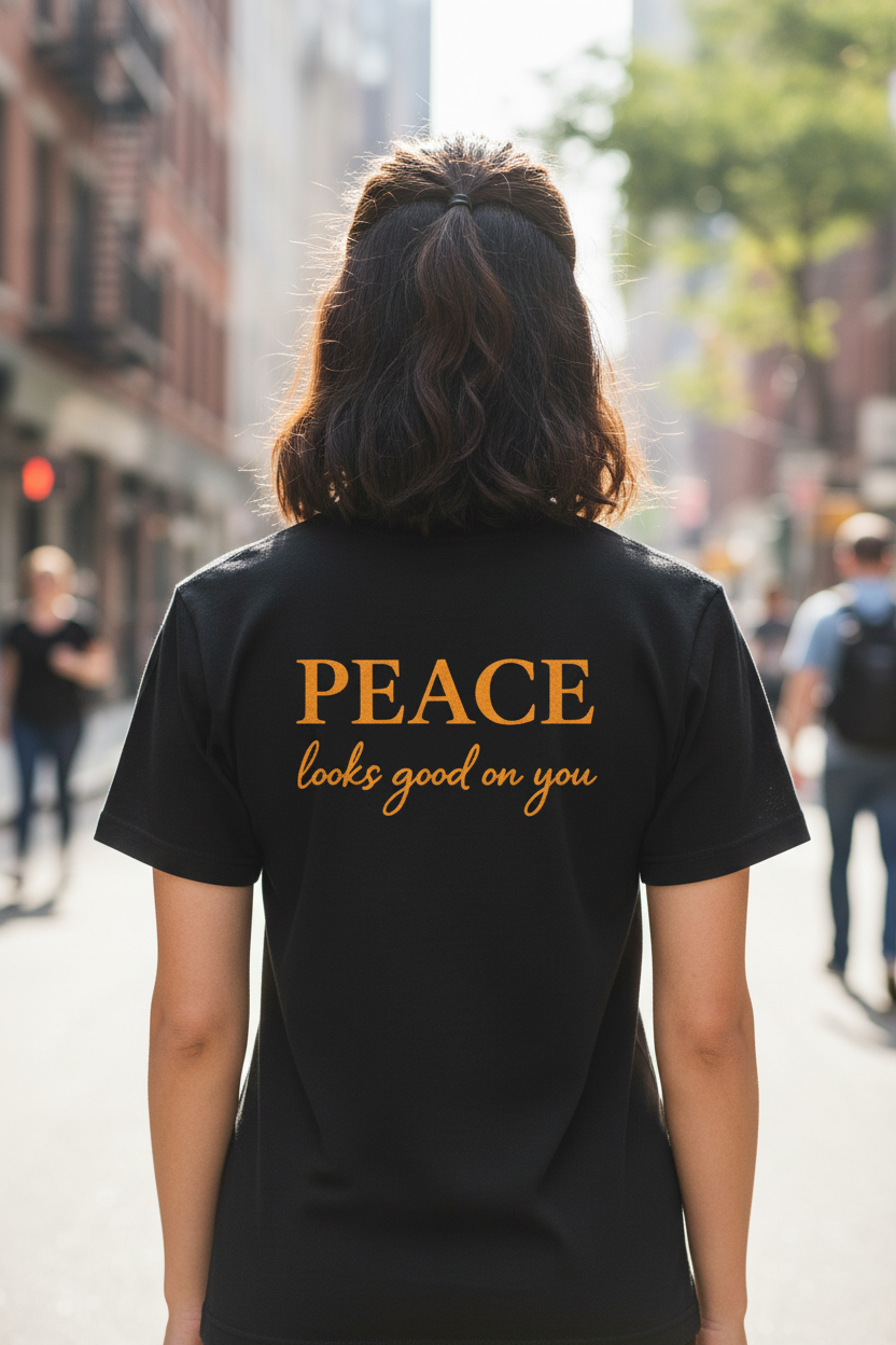 Peace Looks Good On You - Back Orange Black Tee