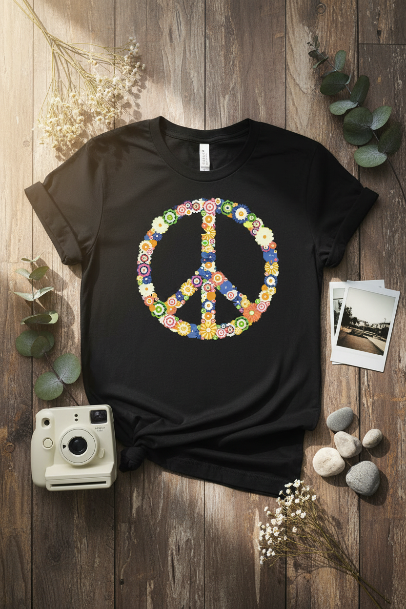 Peace Tee Black - Lay Flat