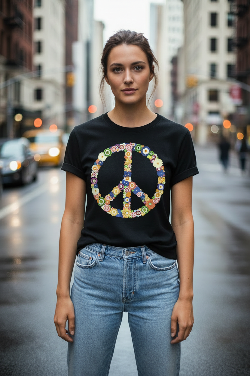 Peace Tee Black - Shirt Over Jeans