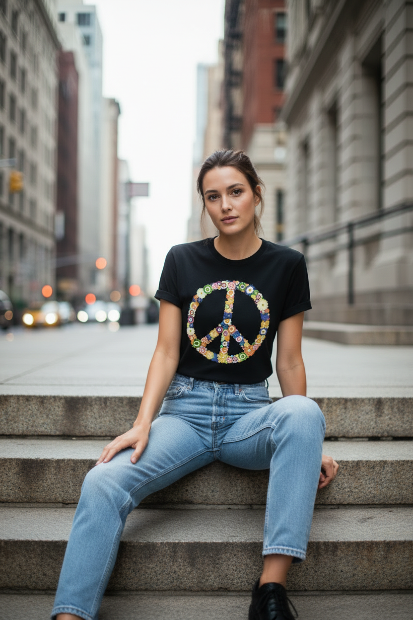 Peace Tee Black - Sitting