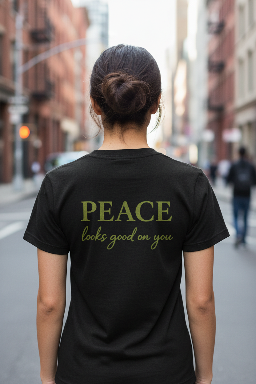 Power of Love Black Tee - Back Green Slogan