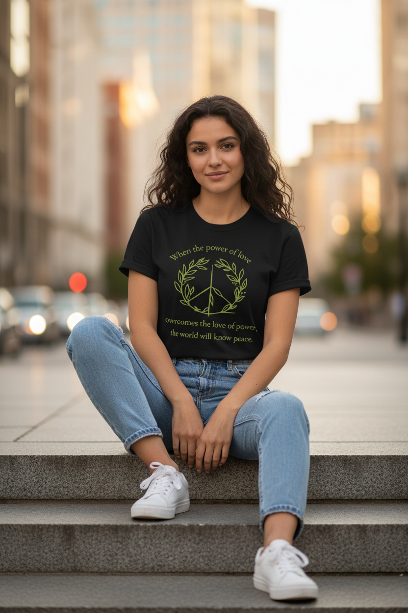 Power of Love Black Tee - Sitting